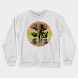 Africa's Big 5 on Retro-style Sunset in Colors of Africa Crewneck Sweatshirt